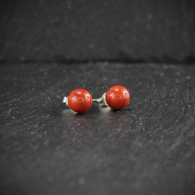Rote Jaspis Edelstein Kugel Perle Ohrstecker Ohrringe Ohr Schmuck Stift Und Schraube Aus 925Er Sterling Silber von Budawi