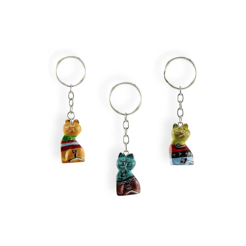 Schlüsselanhänger Katze Katzenfigur Aus Speckstein Key Chain Keyring in Verschiedenen Ausführungen Handgefertigt Und Handbemalt von Budawi