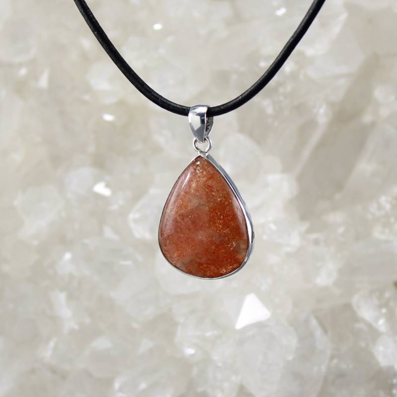 Sonnenstein Anhänger Kettenanhänger Hals Schmuck 925 Sterling Silber Echter Edelstein Mit Lederband - Einzelstück Sonnenstein Anhänger Kettenanhänger Hals Schmuck 925 Sterling Silber Echter Edelstein Mit Lederband - Einzelstück von Budawi