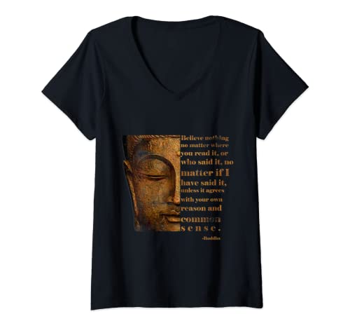 Damen Buddha Zitat. Friede Liebe Freude. Der Buddha.. T-Shirt mit V-Ausschnitt von Buddha, The Buddha. Grayboy Designs.