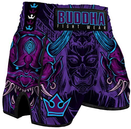 Buddha Fight Wear – Muay-Thai- und Kickbox-Hose, europäisches Luzbel-Modell – Premium-Satin-Stoff – NEUES europäisches Muster – tolle Anpassung an die Morphologie jedes Kämpfers – Lila – Größe L von Buddha Fight Wear