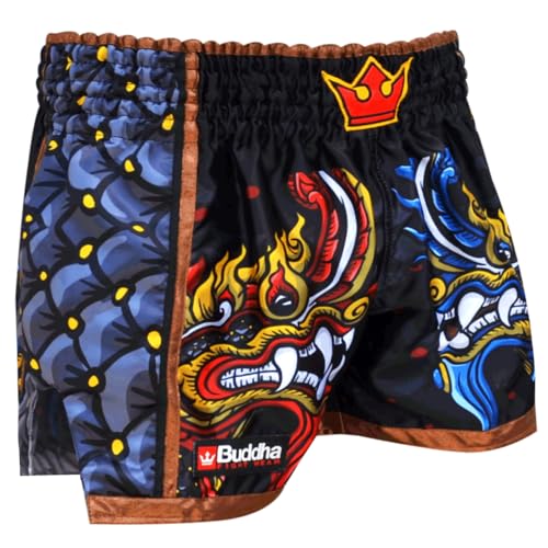 Buddha Fight Wear Retro-Hose Premium Fantasy Snake. Speziell für Kickboxen, Muay Thai, K1, Boxen, Schwarz , S von Buddha Fight Wear