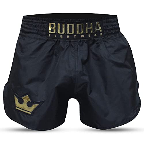 Buddha Fight Wear - Traditionelle Muay Thai Old School Rip Stop Short - Nylongewebe - Europäisches Standardmuster - Tolle Anpassung an die Morphologie jedes Kämpfers - Farbe Schwarz - Größe M von Buddha Fight Wear