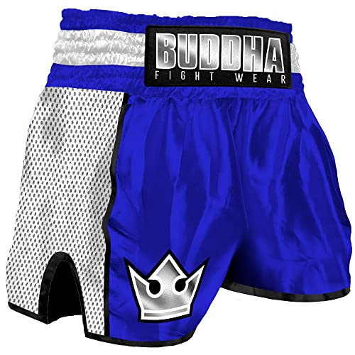 Buddha Fight Wear. Premium-Retro-Shorts, speziell für Kickboxen, Muay Thai, K1 oder jede Art von Kontaktsport, blau, 56 von Buddha Fight Wear