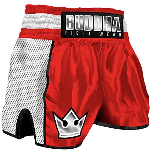 Buddha Fight Wear. Premium-Retro-Shorts, speziell für Kickboxen, Muay Thai, K1 oder jede Art von Kontaktsport, rot, L von Buddha Fight Wear