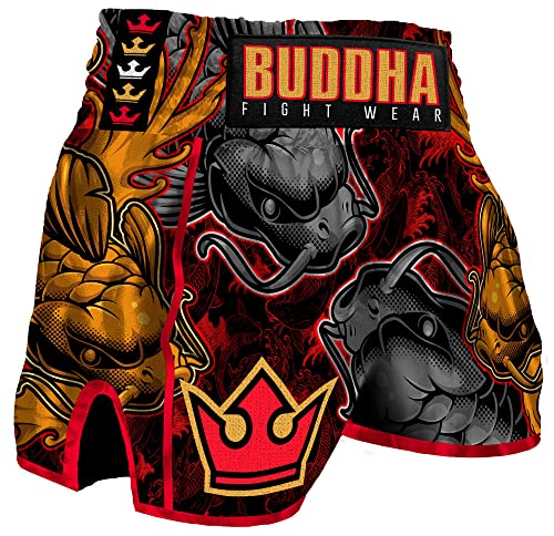 Buddha Fight Wear. Short Retro Koy Premium Schwarz, speziell für Kickboxen, Muay Thai, K1 oder jede Art von Kontaktsport und Kampfkunst, Negro, XXL von Buddha Fight Wear