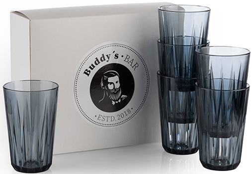 Buddys Becher "Buddy´s Bar" 6er Set, Tritan Kunststoff, Kristallglas-Optik, wiederverwendbar von Buddy's