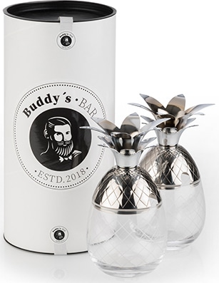 Buddys Becher "Buddy´s Bar" 2 Ananas Cocktail Becher, 350 ml, Pineapple Mug, Edelstahl/Glas von Buddy's