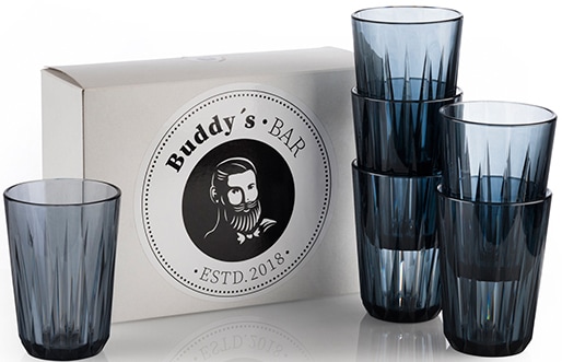Buddys Becher "Buddy´s Bar" 6er Set, Tritan Kunststoff, Kristallglas-Optik, wiederverwendbar von Buddy's