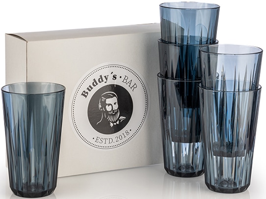 Buddys Becher "Buddy´s Bar" 6er Set, Tritan Kunststoff, Kristallglas-Optik, wiederverwendbar von Buddy's