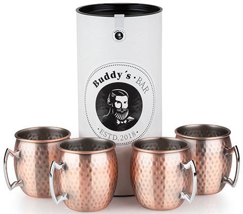Buddys Becher "Buddy´s Bar" Moscow Mule Becher, 500 ml, hochwert. Edelstahl, Hammerschlag-Effekt von Buddy's
