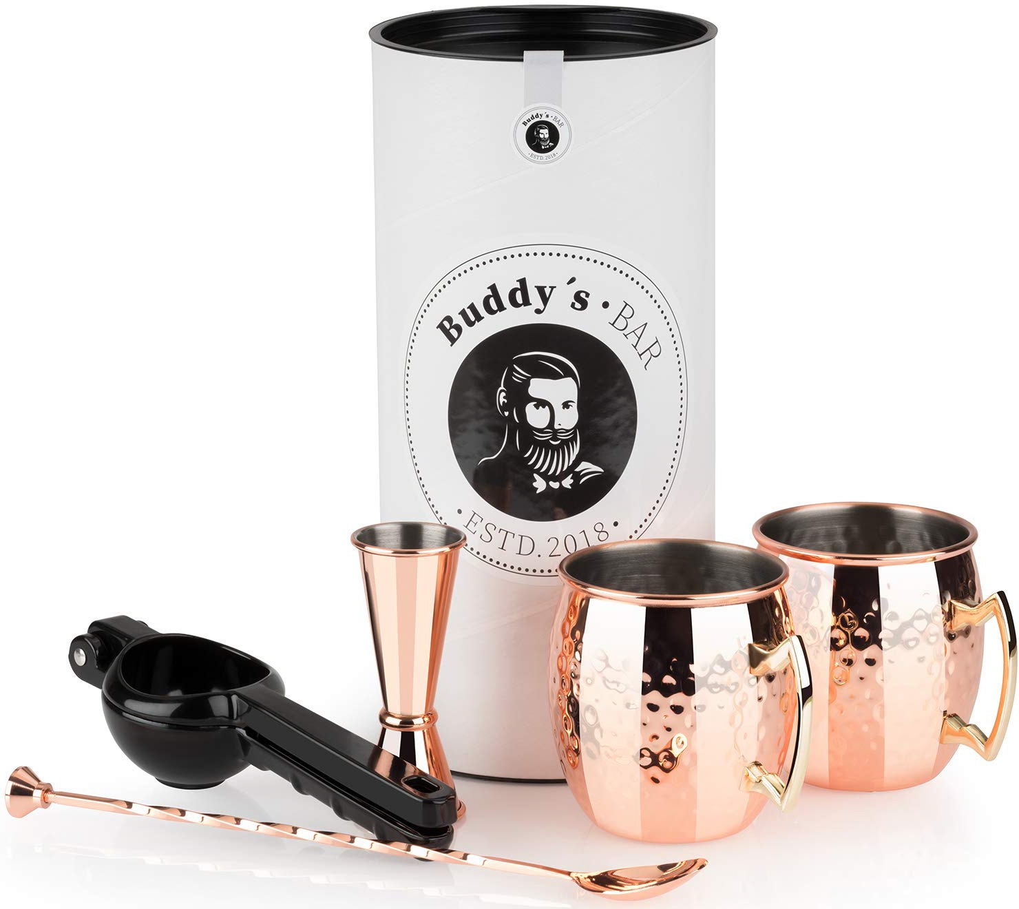 Buddys Cocktail-Set "Buddy´s Bar" 2 x 500 ml Becher, 27 cm Barlöffel, 5 cl Barmaß & schw. Limettenpresse von Buddy's