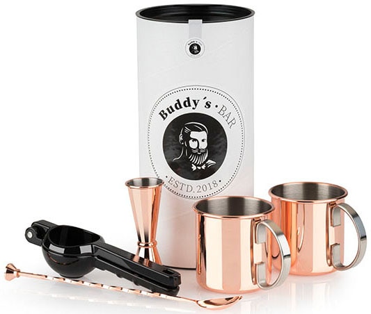 Buddys Cocktail-Set "Buddy´s Bar" 2 x 500 ml Becher, 27 cm Barlöffel, 5cl Barmaß & schw. Limettenpresse von Buddy's