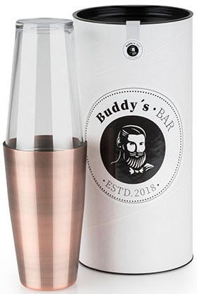 Buddys Cocktail Shaker "Buddy´s Bar - Boston" 700 ml Becher + 400 ml Glas, Kupfer antik von Buddy's