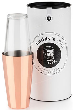 Buddys Cocktail Shaker "Buddy´s Bar - Boston" 700 ml Becher + 400 ml Glas, Kupfer poliert von Buddy's
