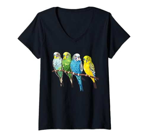 Damen Wellensitti T-Shirt mit V-Ausschnitt von Budgerigar Budgies Parakeet Bird Design