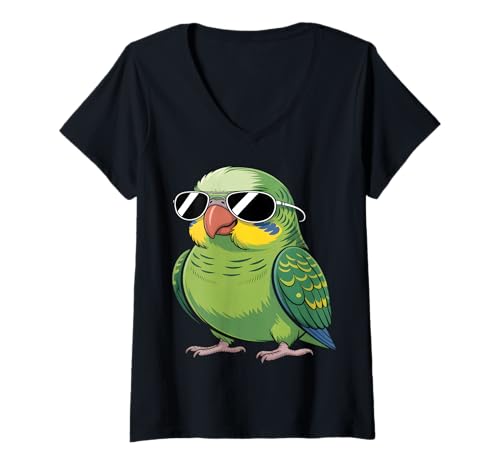 Damen Coole Wellensittiche T-Shirt mit V-Ausschnitt Damen Coole Wellensittiche T-Shirt mit V-Ausschnitt von Budgie Lovers Collective