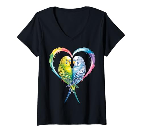 Damen Wellensittiche Sittiche Vögel T-Shirt mit V-Ausschnitt Damen Wellensittiche Sittiche Vögel T-Shirt mit V-Ausschnitt von Budgie Lovers