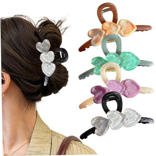 Klauenklammern, Haarklauen 4pcs 5 Zoll großes Haar Klauenklammern Nicht -Slip -Herz -Haar Clip Acrylkrallenklammern Haarzubehör für Frauen Mädchen dick, gerade, lockiges Haar weiß+grün+lila+kaffee von Budstfee