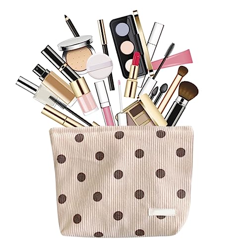 Süße Punkte Make -up -Tasche, 18 * 25 * 5 cm Preppy Make -up -Tasche, Cord -Kosmetikbeutel für Geldbörse, süße Punkte Make -up -Beutel mit Reißverschluss für Frauen -Toilettenreisen Beige Beige von Budstfee