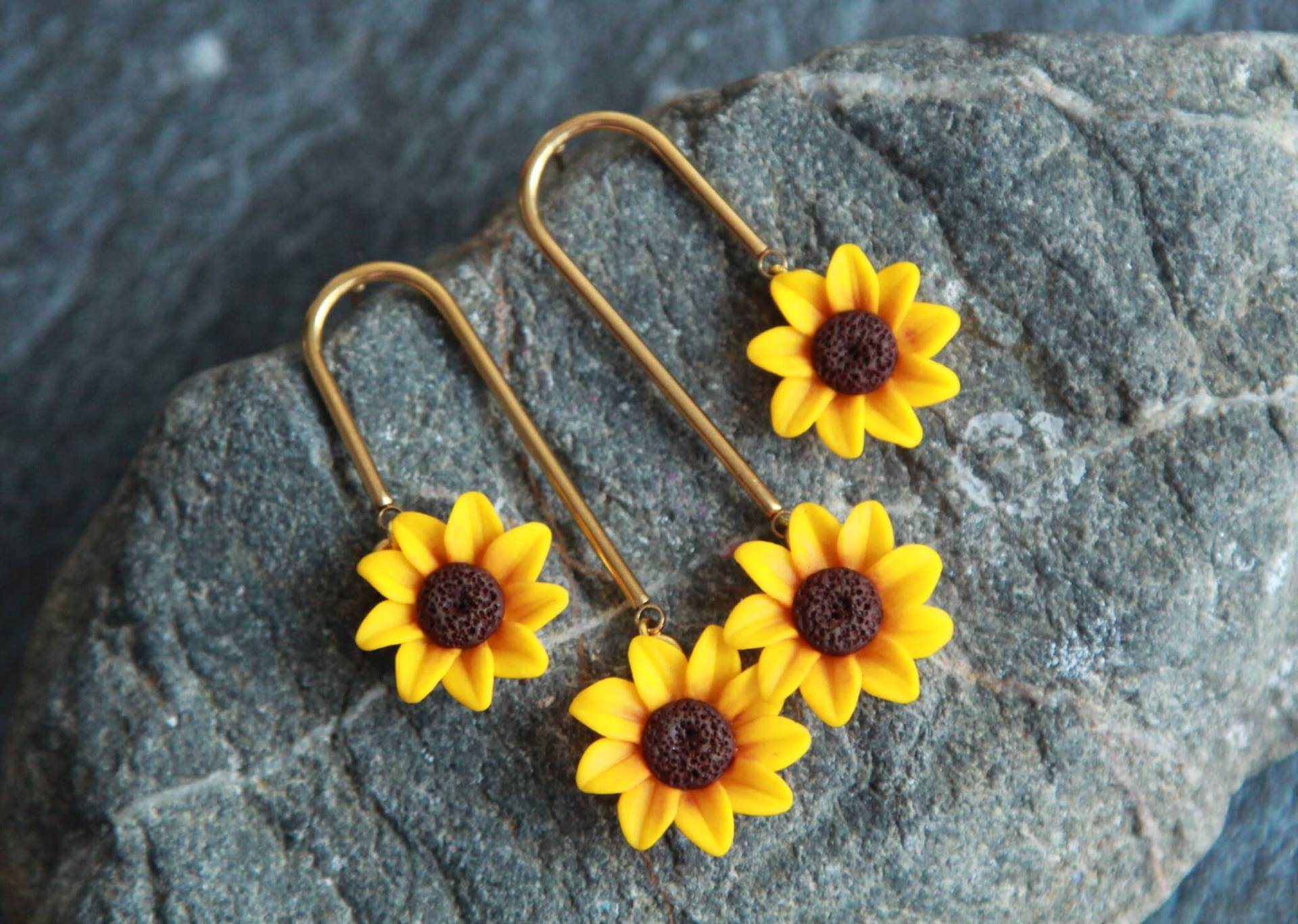 Gelbe Blumen Ohrringe, Polymer Ton Sonnenblume Ohrringe Gold, Baumeln Ton, Statement Frauen, Ungewöhnliche von BuduartJulia