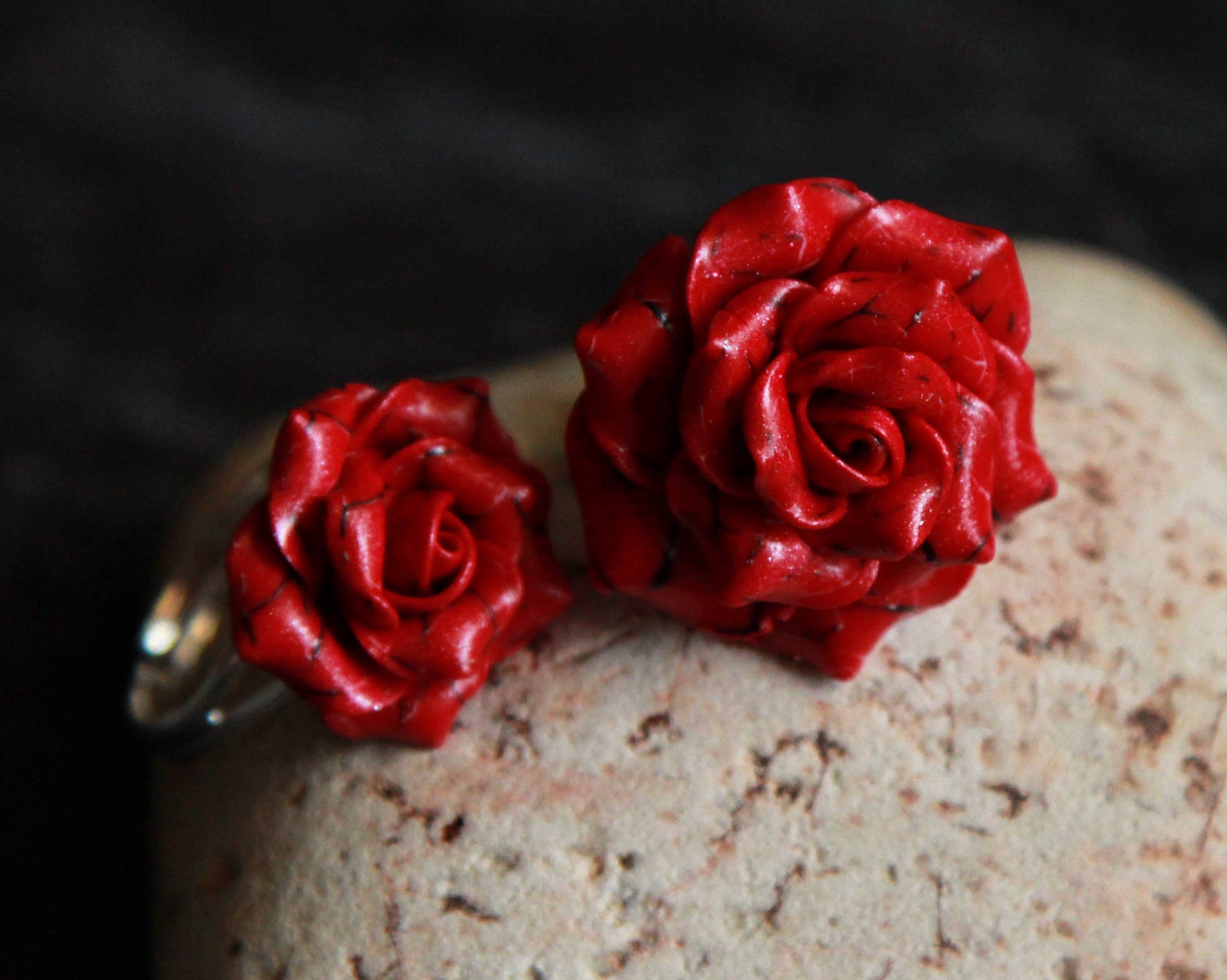 Handgemachte Korallen Rose Ring Polymer Clay Blumen Schmuck von BuduartJulia