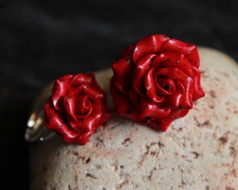 Handgemachte Korallen Rose Ring Polymer Clay Blumen Schmuck von BuduartJulia