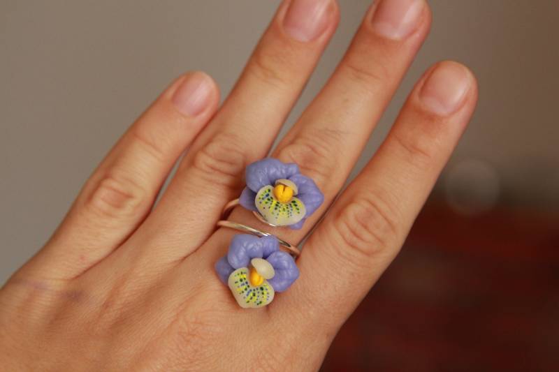 Orchidee Ring Lila Doppelringe Frauen Zarte Clay Blume Schmuck Orchidee Ring Lila Doppelringe Frauen Zarte Clay Blume Schmuck von BuduartJulia