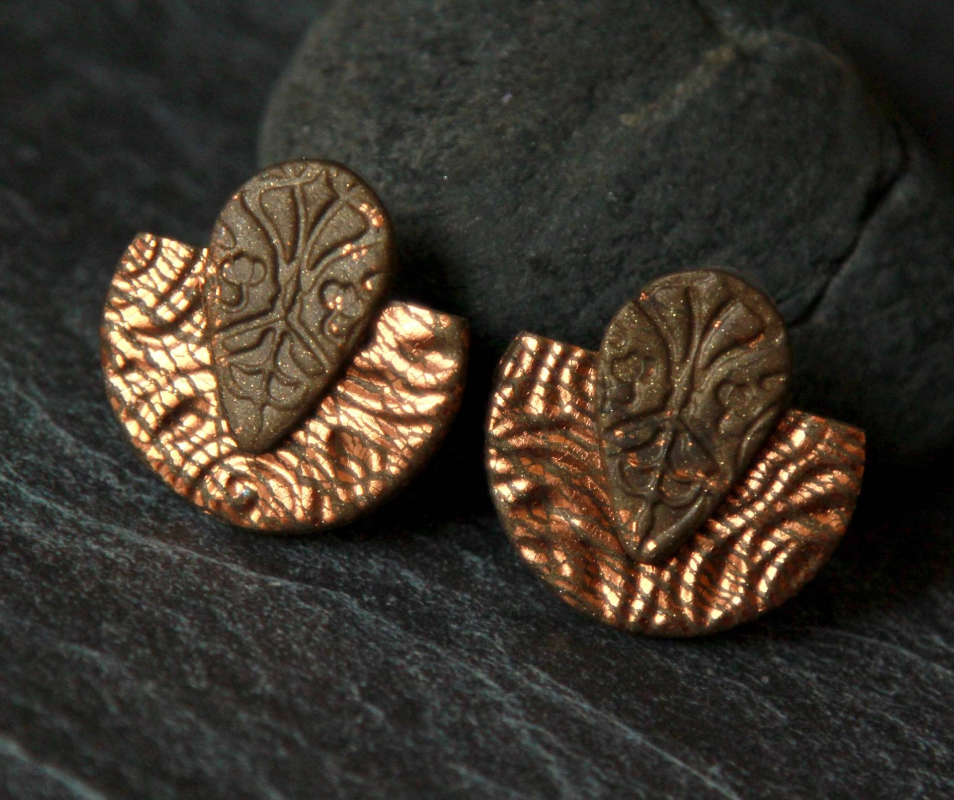 Polymer Clay Ohrringe Ohrstecker Braun Kaffee Bronze Statement Gold Kupfer Damen Geschenk Bijoux Fimo Ton von BuduartJulia