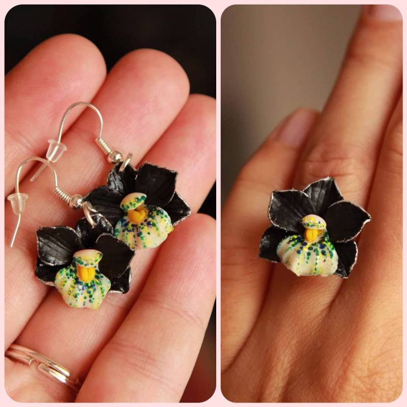 Schwarze Orchideen Set Schmuck Blumen Ohrringe Polymer Clay Ring Handgefertigte Aus Ton Geschenk Für Frauen Sommer Einzigartiges Schwarze Orchideen Set Schmuck Blumen Ohrringe Polymer Clay Ring Handgefertigte Aus Ton Geschenk Für Frauen Sommer Einzigartiges von BuduartJulia