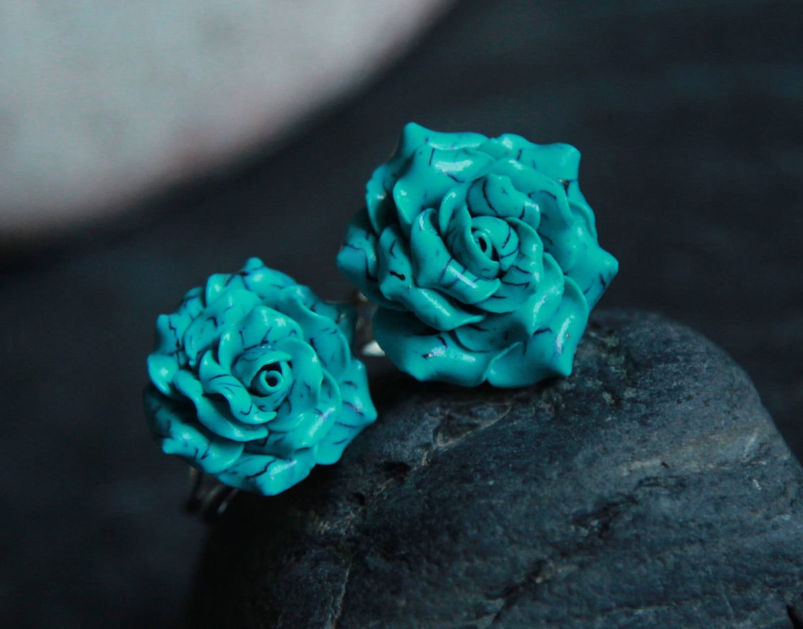 Türkis Ring Blume Anpassbare Sterling Silber Rose, Polymer Clay von BuduartJulia