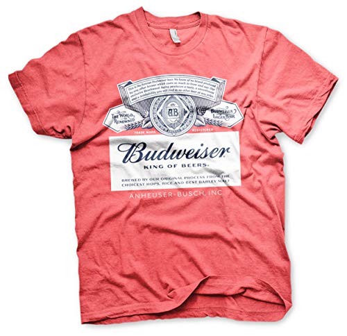 Budweiser Offizielles Lizenzprodukt Label Herren T-Shirt (Rot-Heather), XXL von Budweiser