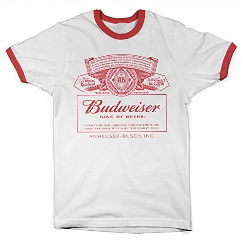 Budweiser Offizielles Lizenzprodukt Red Logo Ringer Herren T-Shirt (weiß Rot), L von Budweiser