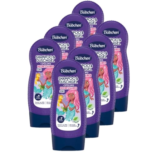 Bübchen 3in1 Shampoo & Duschgel + Spülung für Kinder, Meereszauber, 8 x 230 ml von Bübchen