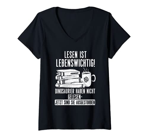 Damen Bücher lesen ist lebenswichtig | Bibliothek Buch Bücher T-Shirt mit V-Ausschnitt von Bücher Kollektion