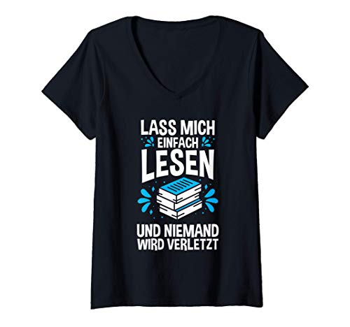 Damen Lass Mich Einfach Lesen | Lustiges Bücherwurm Literatur Buch T-Shirt mit V-Ausschnitt von Bücher Kollektion