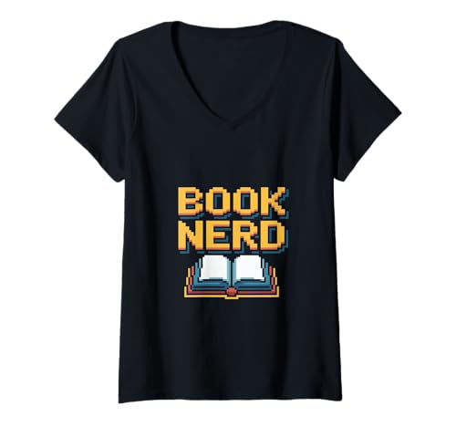 Damen Book Nerd Pixel Retro Offenes Buch Leseratte T-Shirt mit V-Ausschnitt Damen Book Nerd Pixel Retro Offenes Buch Leseratte T-Shirt mit V-Ausschnitt von Bücherwurm Lesen Bibliophile Retro Pixel Gamer
