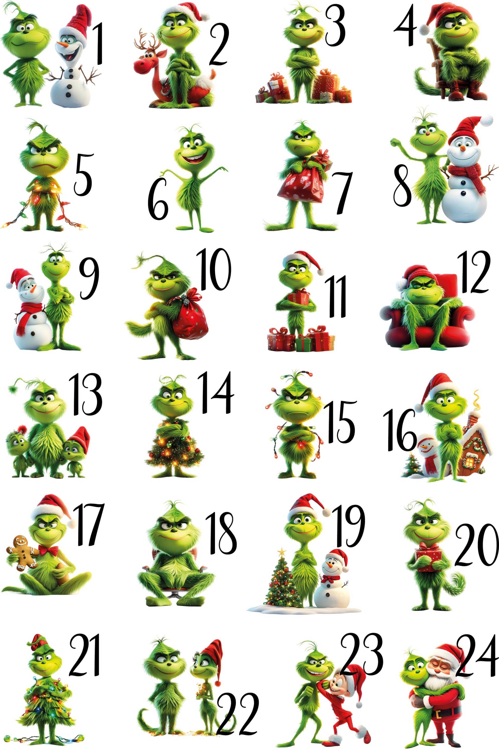 24 Bügelbilder Adventszahlen, Adventskalender, Grinch Adventszahlen von BuegeldichTrendy