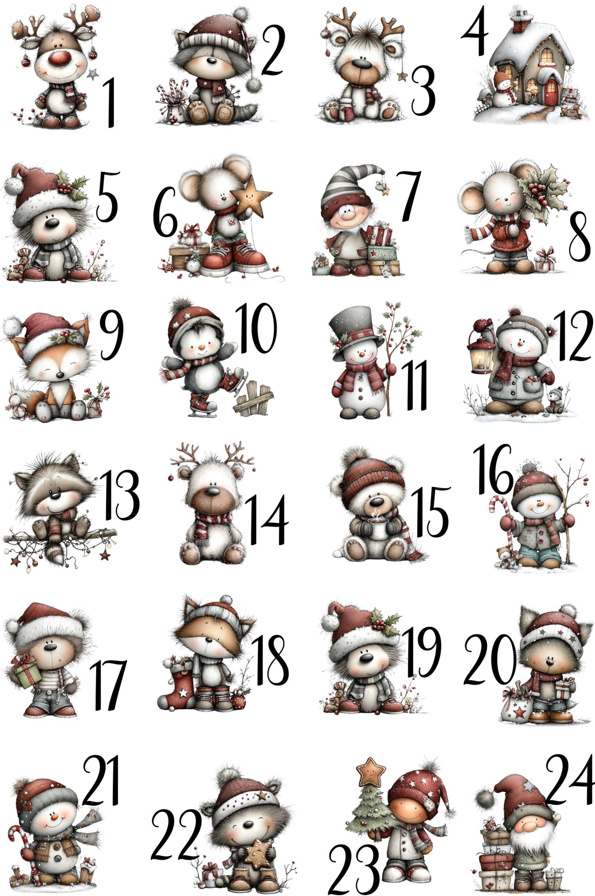 24 Bügelbilder Adventszahlen Whimsical, Adventskalender von BuegeldichTrendy