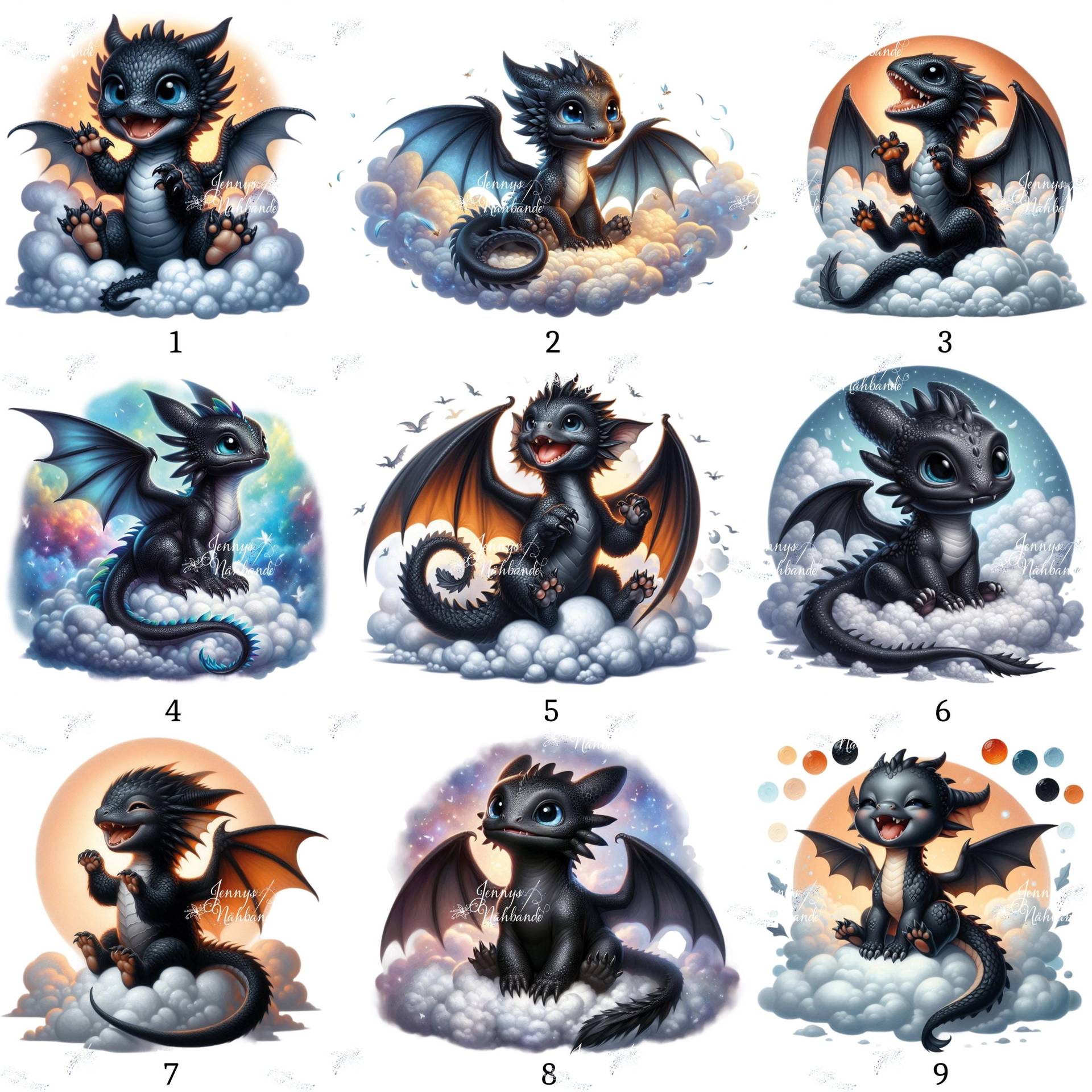 Bügelbild, Baby Drache Auf Wolke, Bügelmotiv von BuegeldichTrendy