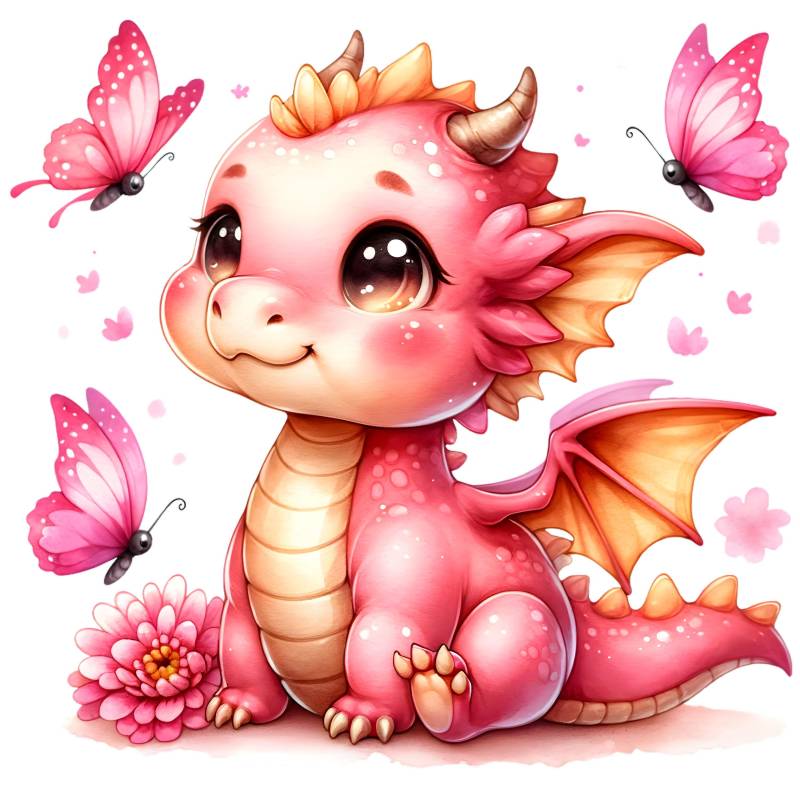 Bügelbild, Baby Drache Rosa, Bügelmotiv von BuegeldichTrendy