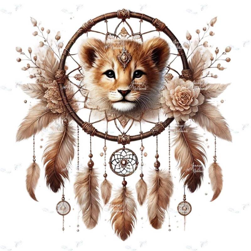 Bügelbild, Baby Löwe, Traumfänger Braun, Bügelmotiv von BuegeldichTrendy