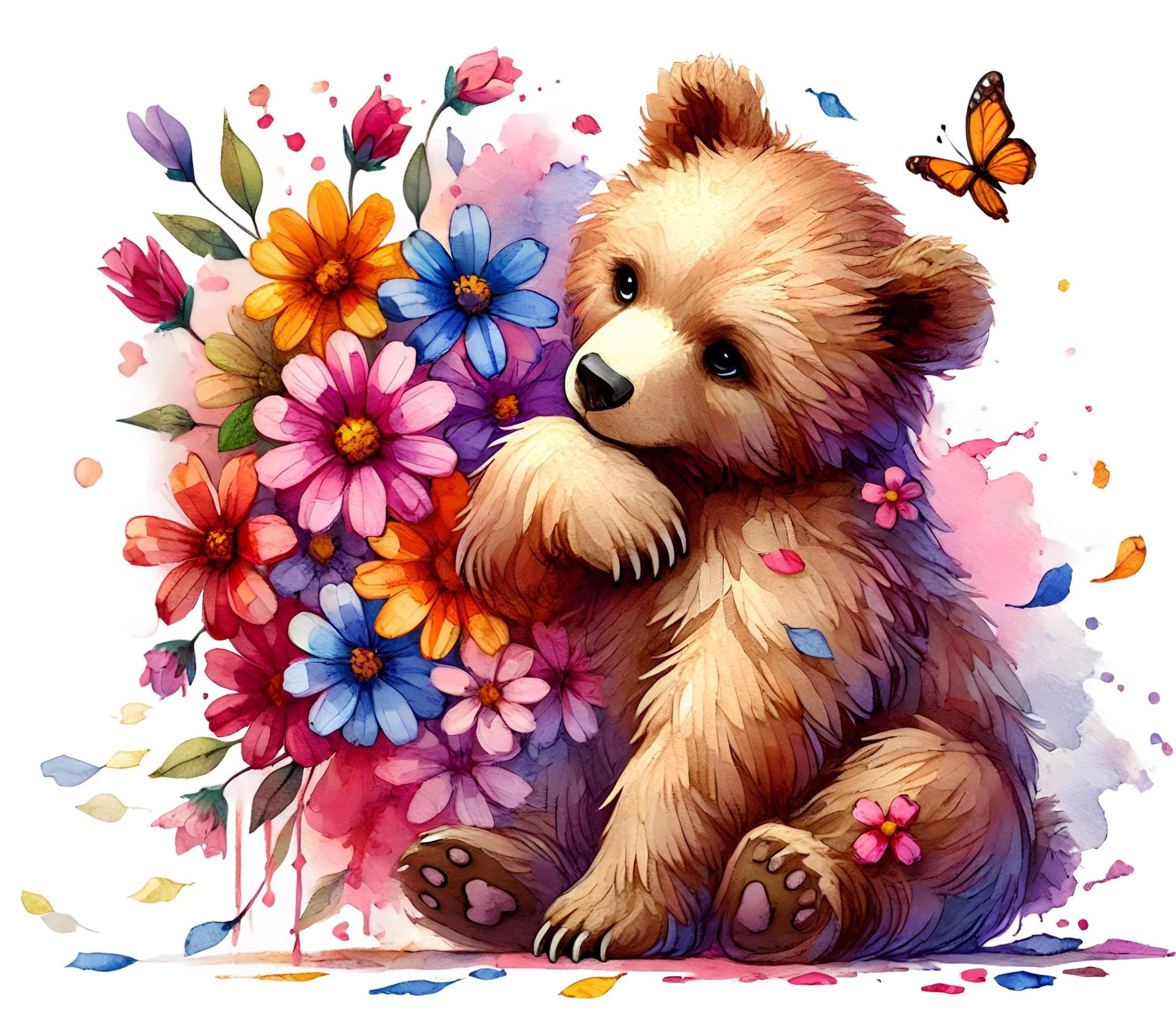 Bügelbild, Bär Mit Blumen, Bügelmotiv von BuegeldichTrendy