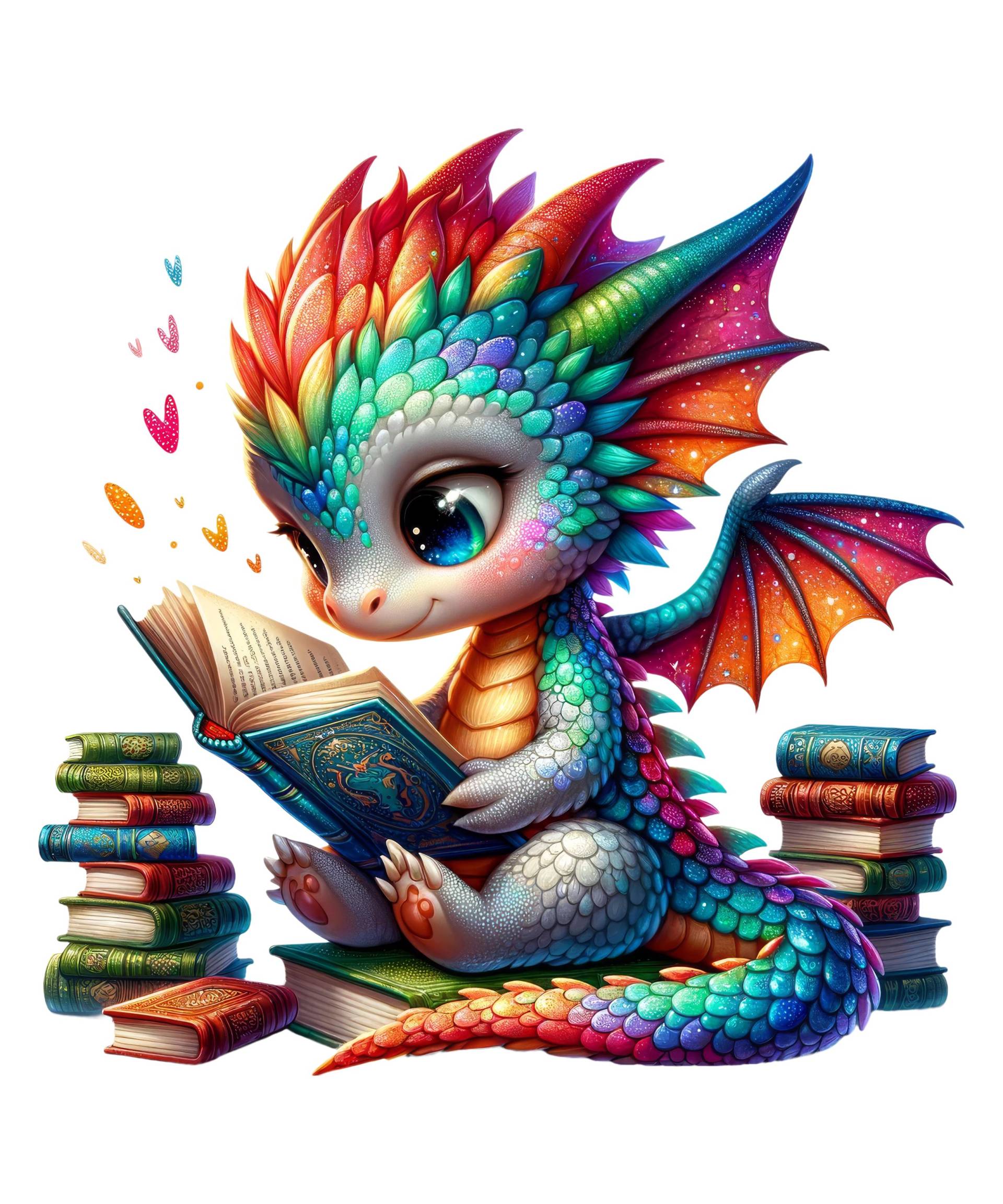 Bügelbild, Bücher Drache Rainbow, Bügelmotiv von BuegeldichTrendy