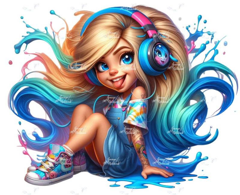 Bügelbild, Cool Girl Mit Kopfhörer, Bügelmotiv Bügelbild, Cool Girl Mit Kopfhörer, Bügelmotiv von BuegeldichTrendy