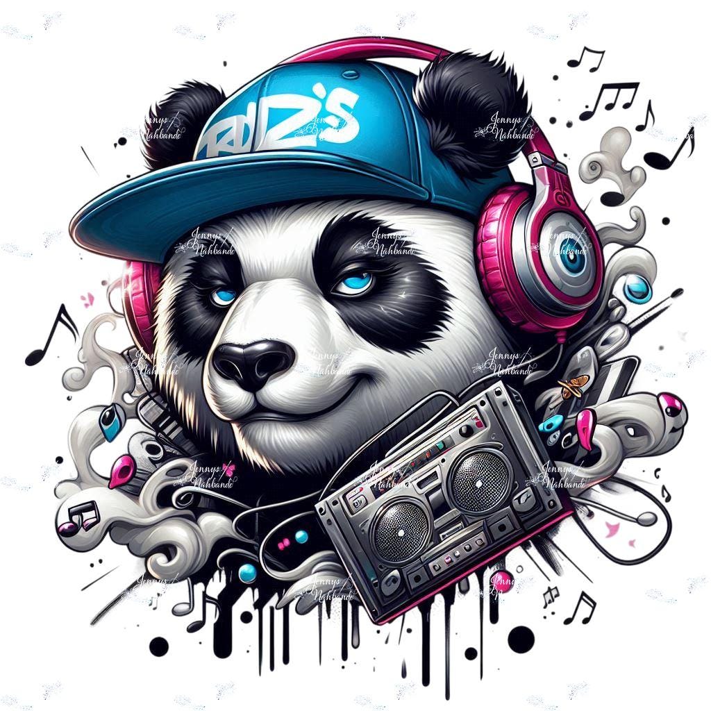 Bügelbild, Cool Musik Panda, Bügelmotiv von BuegeldichTrendy