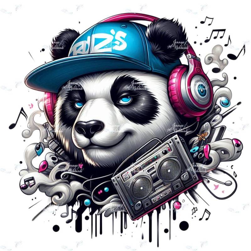 Bügelbild, Cool Musik Panda, Bügelmotiv von BuegeldichTrendy