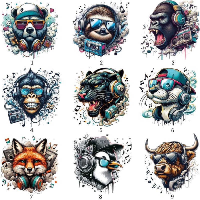 Bügelbild, Cool Musik Tiere, Bügelmotiv von BuegeldichTrendy
