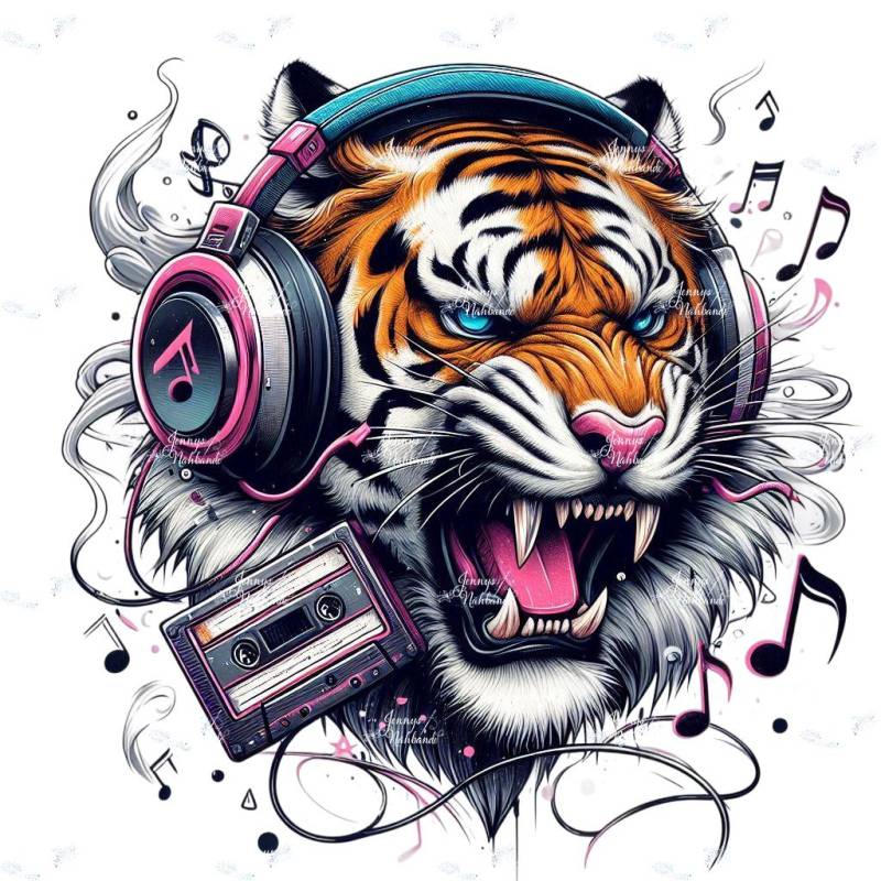Bügelbild, Cool Musik Tiger, Bügelmotiv von BuegeldichTrendy