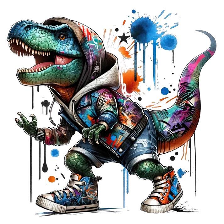 Bügelbild, Dinosaurier Streetwear, T-Rex, Bügelmotiv von BuegeldichTrendy